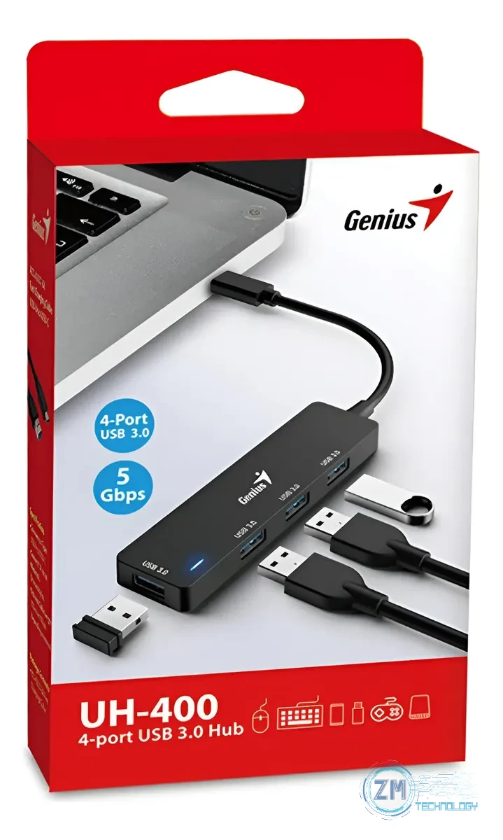 Accesorios Hub Genius UH-400 USB-C a USB-A 3.0 de 4 Puertos 5Gbps