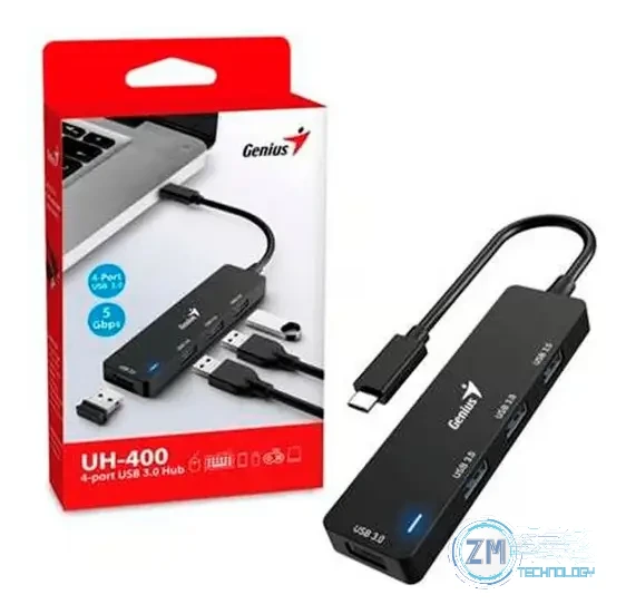 Accesorios Hub Genius UH-400 USB-C a USB-A 3.0 de 4 Puertos 5Gbps, vista 2