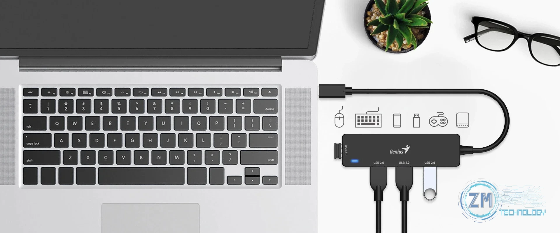 Accesorios Hub Genius UH-400 USB-C a USB-A 3.0 de 4 Puertos 5Gbps, vista 4
