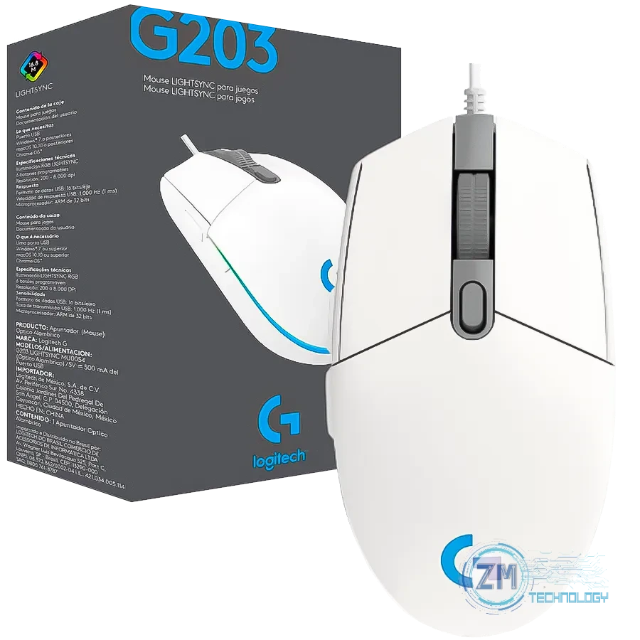 Accesorios Mouse Logitech Gaming G203 Blanco Alambrico Rgb Lightsync G-Hub