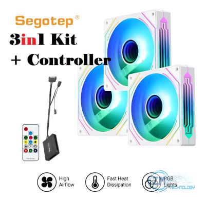 Ventiladores Segotep HB12 ARGB Blancos (pack 3 Ventiladores Efecto